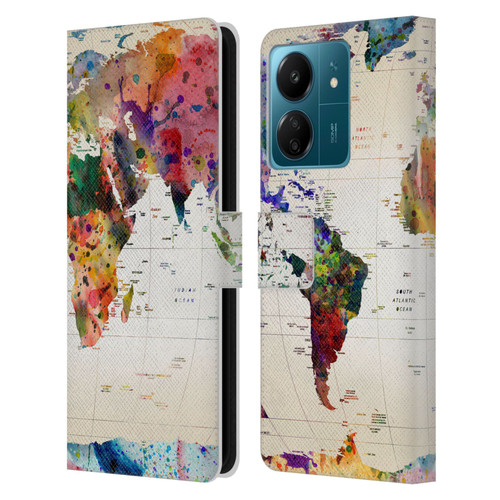 Mark Ashkenazi Pop Culture Map Of The World Leather Book Wallet Case Cover For Xiaomi Redmi 13C 4G