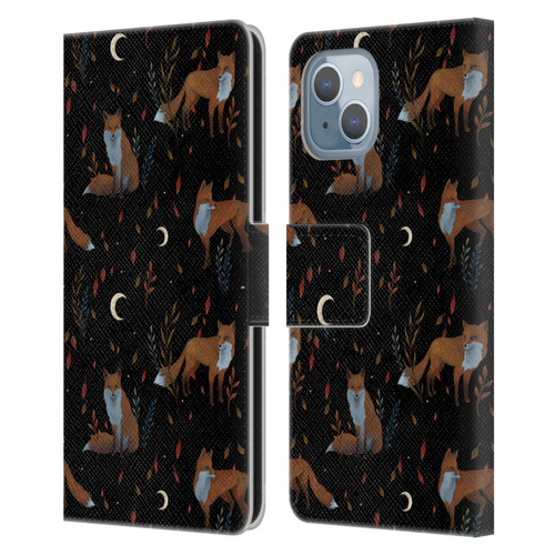 Episodic Drawing Art Foxes Pattern Leather Book Wallet Case Cover For Apple iPhone 14
