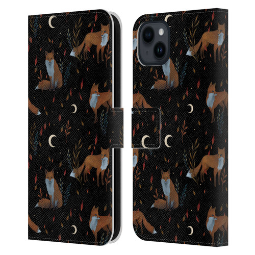 Episodic Drawing Art Foxes Pattern Leather Book Wallet Case Cover For Apple iPhone 15 Plus
