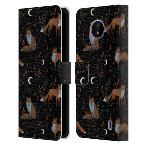 Episodic Drawing Art Foxes Pattern Leather Book Wallet Case Cover For Nokia C10 / C20