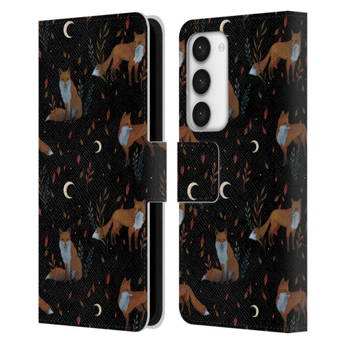 Episodic Drawing Art Foxes Pattern Leather Book Wallet Case Cover For Samsung Galaxy S23 5G