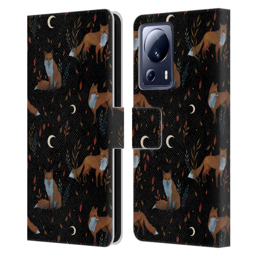 Episodic Drawing Art Foxes Pattern Leather Book Wallet Case Cover For Xiaomi 13 Lite 5G