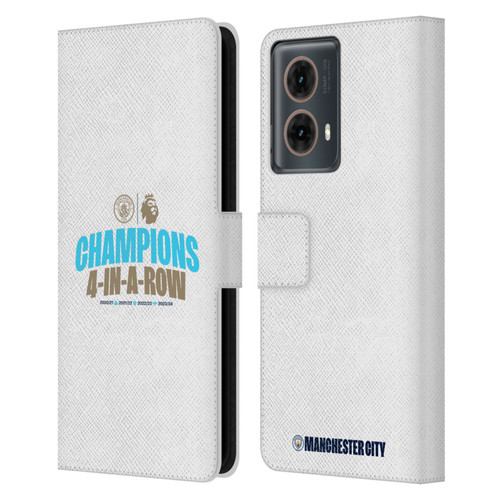 Manchester City Man City FC 2024 Premier League Champions 4 In A Row Light Leather Book Wallet Case Cover For Motorola Moto G85