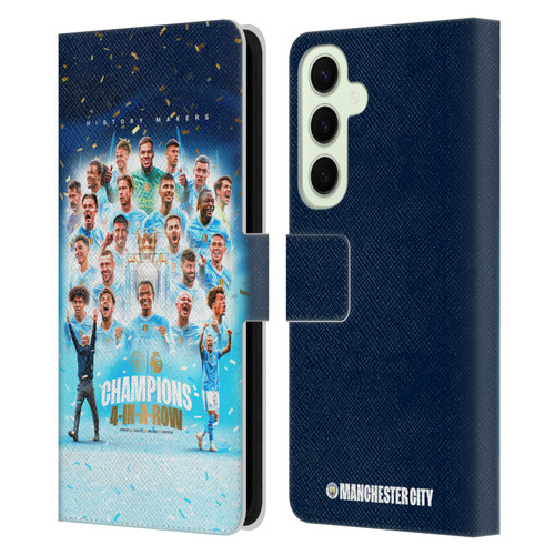 Manchester City Man City FC 2024 Premier League Champions Team Poster Leather Book Wallet Case Cover For Samsung Galaxy S25+
