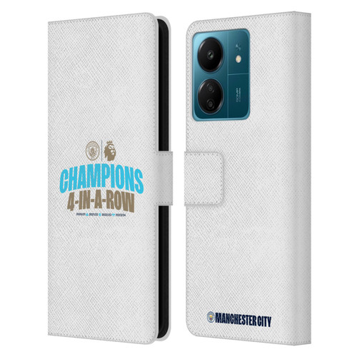 Manchester City Man City FC 2024 Premier League Champions 4 In A Row Light Leather Book Wallet Case Cover For Xiaomi Redmi 13C 4G