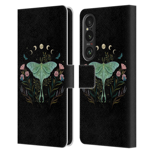 Episodic Drawing Illustration Animals Moth and Flowers Leather Book Wallet Case Cover For Sony Xperia 1 VI 5G