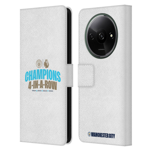 Manchester City Man City FC 2024 Premier League Champions 4 In A Row Light Leather Book Wallet Case Cover For Xiaomi Redmi A3