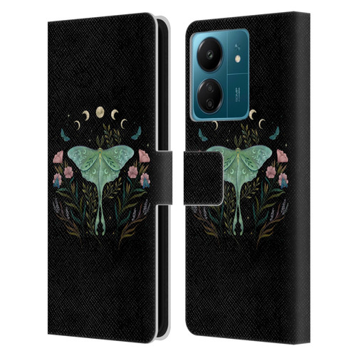 Episodic Drawing Illustration Animals Moth and Flowers Leather Book Wallet Case Cover For Xiaomi Redmi 13C 4G