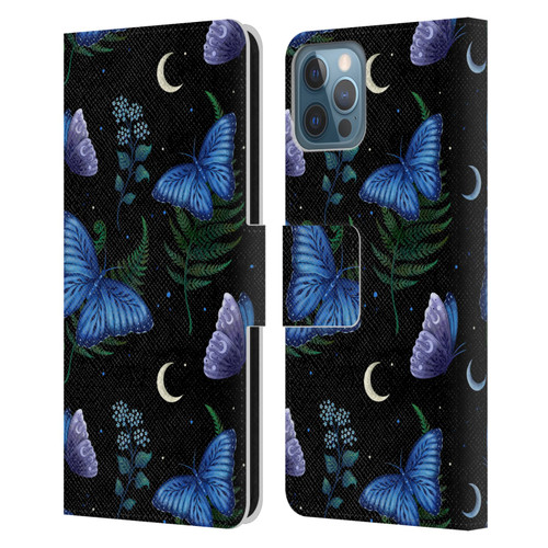 Episodic Drawing Pattern Blue Morpho Butterfly Leather Book Wallet Case Cover For Apple iPhone 12 / iPhone 12 Pro