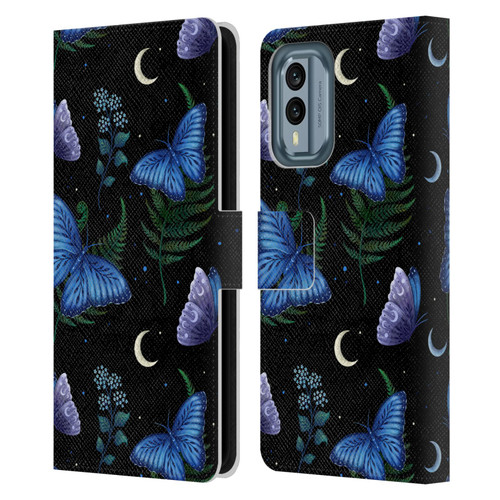 Episodic Drawing Pattern Blue Morpho Butterfly Leather Book Wallet Case Cover For Nokia X30