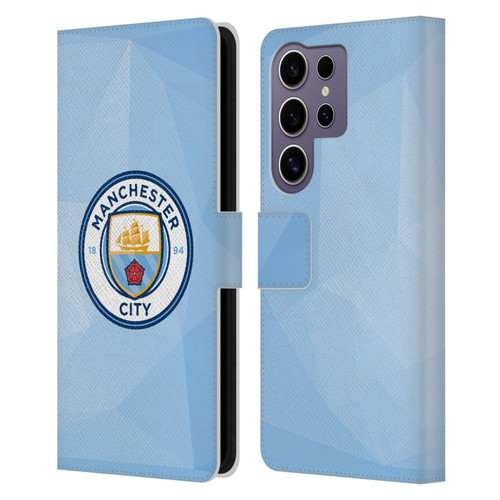 Manchester City Man City FC Badge Geometric Blue Full Colour Leather Book Wallet Case Cover For Samsung Galaxy S25 Ultra