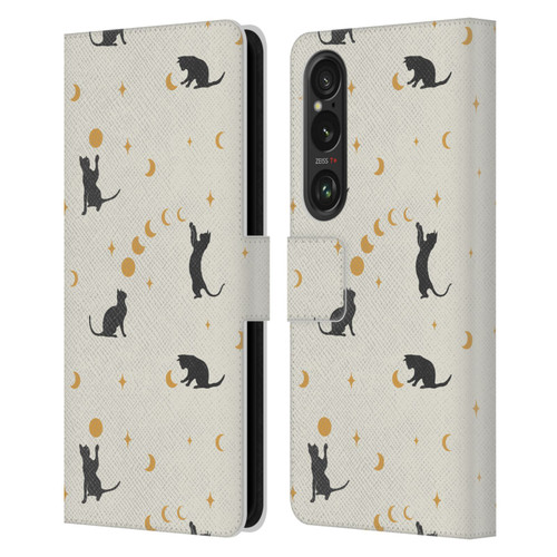 Episodic Drawing Pattern Cat And Moon Leather Book Wallet Case Cover For Sony Xperia 1 VI 5G