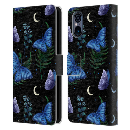 Episodic Drawing Pattern Blue Morpho Butterfly Leather Book Wallet Case Cover For Sony Xperia 5 V 5G