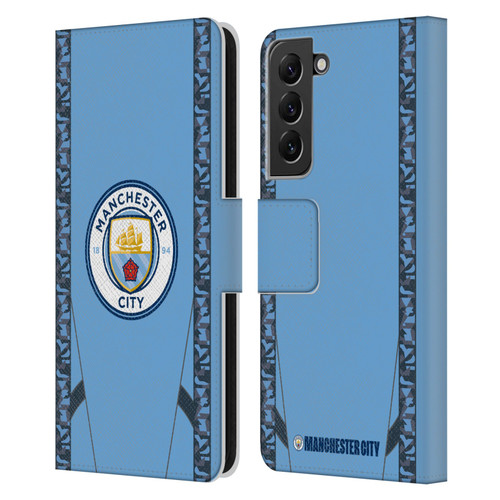 Manchester City Man City FC 2024/25 Badge Kit Home Leather Book Wallet Case Cover For Samsung Galaxy S22+ 5G