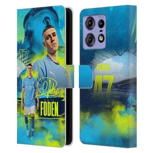 Manchester City Man City FC 2024/25 First Team Phil Foden Leather Book Wallet Case Cover For Motorola Edge 50 Pro