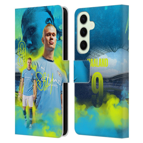 Manchester City Man City FC 2024/25 First Team Erling Haaland Leather Book Wallet Case Cover For Samsung Galaxy S25+