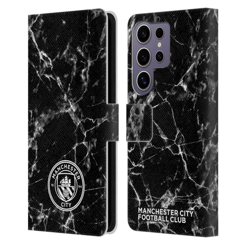 Manchester City Man City FC Marble Badge Black White Mono Leather Book Wallet Case Cover For Samsung Galaxy S25 Ultra