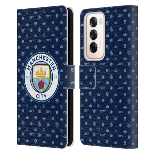 Manchester City Man City FC Patterns Dark Blue Leather Book Wallet Case Cover For OPPO Reno12 5G