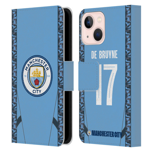 Manchester City Man City FC 2024/25 Players Home Kit Kevin De Bruyne Leather Book Wallet Case Cover For Apple iPhone 13 Mini