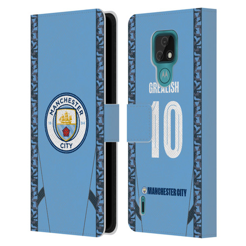 Manchester City Man City FC 2024/25 Players Home Kit Jack Grealish Leather Book Wallet Case Cover For Motorola Moto E7
