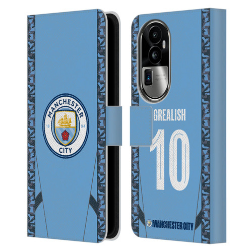 Manchester City Man City FC 2024/25 Players Home Kit Jack Grealish Leather Book Wallet Case Cover For OPPO Reno10 Pro+