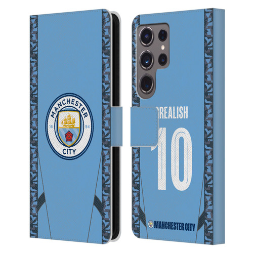 Manchester City Man City FC 2024/25 Players Home Kit Jack Grealish Leather Book Wallet Case Cover For Samsung Galaxy S24 Ultra 5G