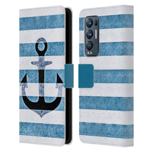 Monika Strigel Vintage Anchors Indigo Leather Book Wallet Case Cover For OPPO Find X3 Neo / Reno5 Pro+ 5G