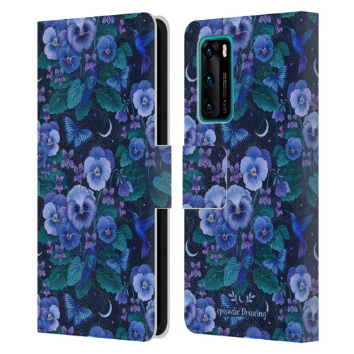 Episodic Drawing Florals & Serpents Violet Blue Flowers Leather Book Wallet Case Cover For Huawei P40 5G