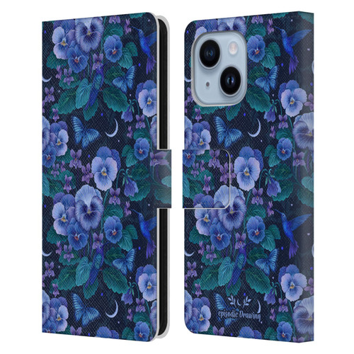 Episodic Drawing Florals & Serpents Violet Blue Flowers Leather Book Wallet Case Cover For Apple iPhone 14 Plus