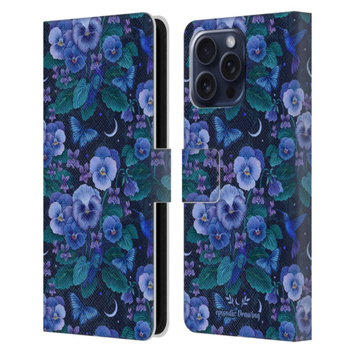 Episodic Drawing Florals & Serpents Violet Blue Flowers Leather Book Wallet Case Cover For Apple iPhone 16 Pro Max