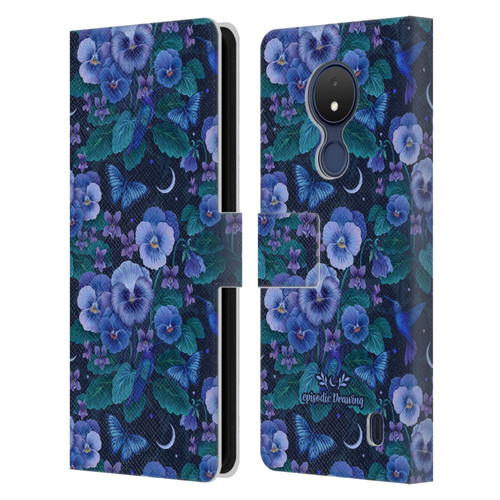 Episodic Drawing Florals & Serpents Violet Blue Flowers Leather Book Wallet Case Cover For Nokia C21