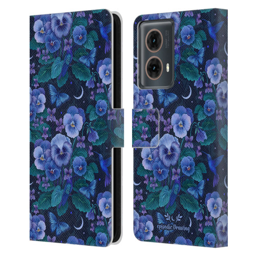 Episodic Drawing Florals & Serpents Violet Blue Flowers Leather Book Wallet Case Cover For Motorola Moto G85