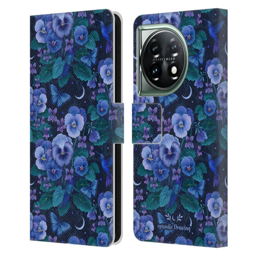 Episodic Drawing Florals & Serpents Violet Blue Flowers Leather Book Wallet Case Cover For OnePlus 11 5G