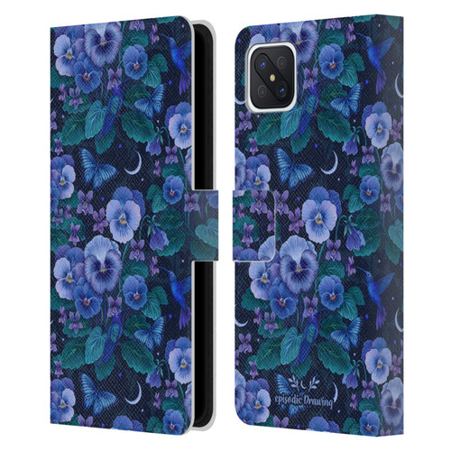 Episodic Drawing Florals & Serpents Violet Blue Flowers Leather Book Wallet Case Cover For OPPO Reno4 Z 5G