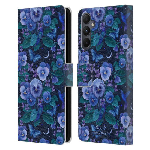 Episodic Drawing Florals & Serpents Violet Blue Flowers Leather Book Wallet Case Cover For Samsung Galaxy A05s