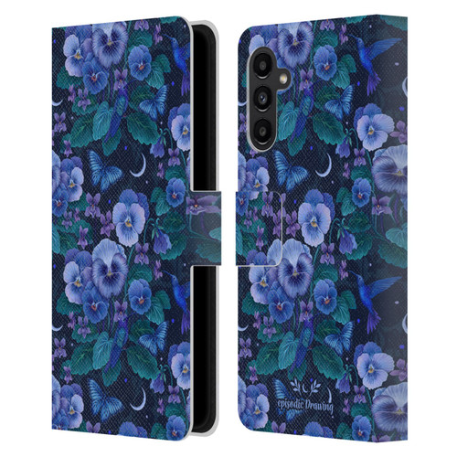Episodic Drawing Florals & Serpents Violet Blue Flowers Leather Book Wallet Case Cover For Samsung Galaxy A13 5G (2021)