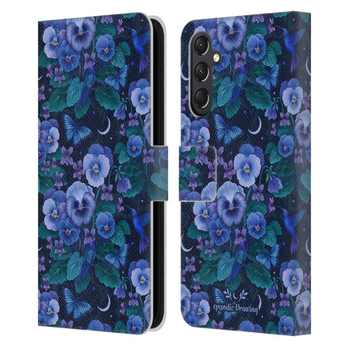 Episodic Drawing Florals & Serpents Violet Blue Flowers Leather Book Wallet Case Cover For Samsung Galaxy A24 4G / M34 5G