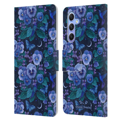 Episodic Drawing Florals & Serpents Violet Blue Flowers Leather Book Wallet Case Cover For Samsung Galaxy A34 5G