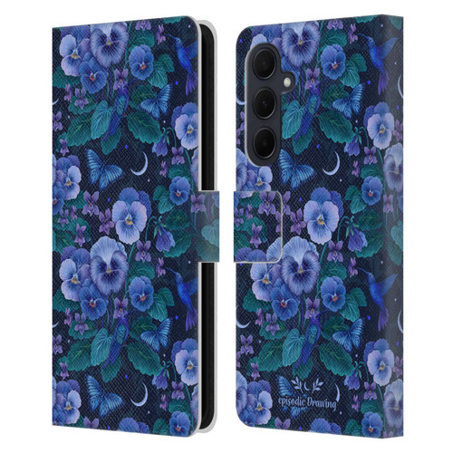 Episodic Drawing Florals & Serpents Violet Blue Flowers Leather Book Wallet Case Cover For Samsung Galaxy A35 5G