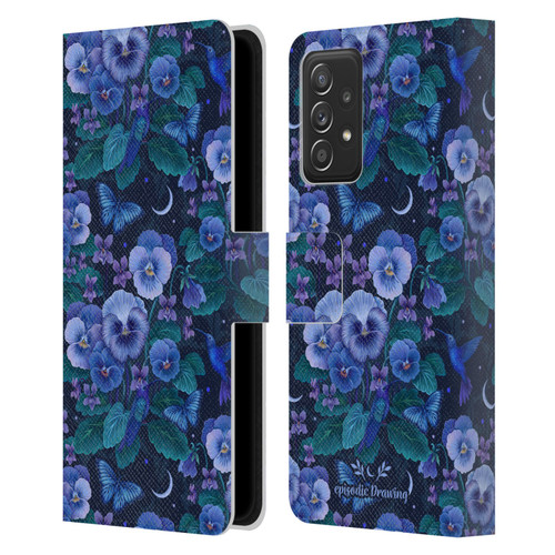Episodic Drawing Florals & Serpents Violet Blue Flowers Leather Book Wallet Case Cover For Samsung Galaxy A52 / A52s / 5G (2021)