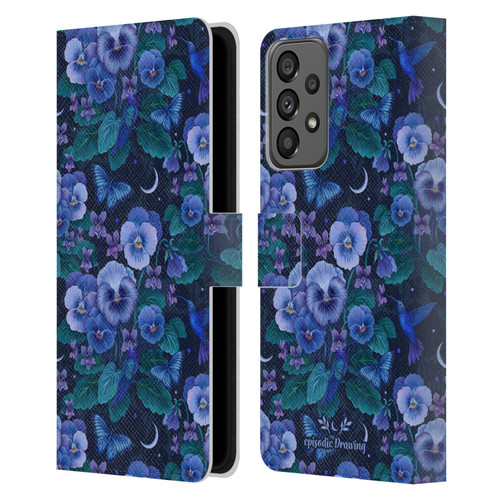 Episodic Drawing Florals & Serpents Violet Blue Flowers Leather Book Wallet Case Cover For Samsung Galaxy A73 5G (2022)