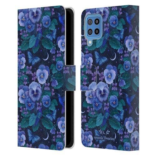 Episodic Drawing Florals & Serpents Violet Blue Flowers Leather Book Wallet Case Cover For Samsung Galaxy F22 (2021)