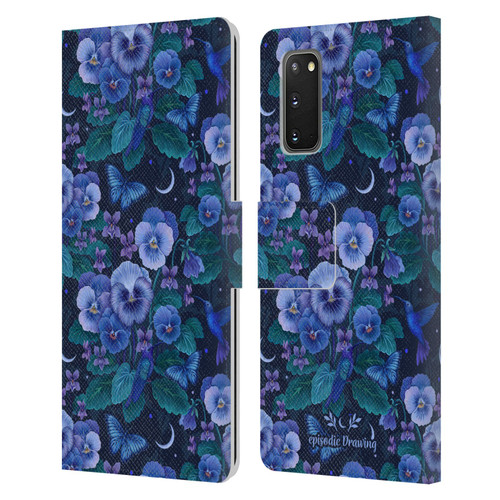 Episodic Drawing Florals & Serpents Violet Blue Flowers Leather Book Wallet Case Cover For Samsung Galaxy S20 / S20 5G