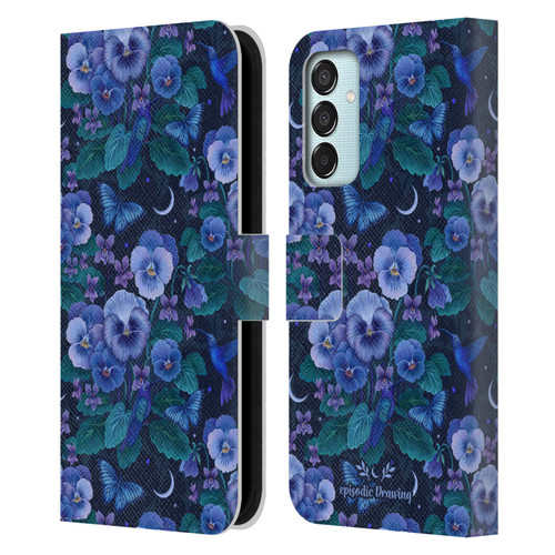Episodic Drawing Florals & Serpents Violet Blue Flowers Leather Book Wallet Case Cover For Samsung Galaxy M15/F15 5G