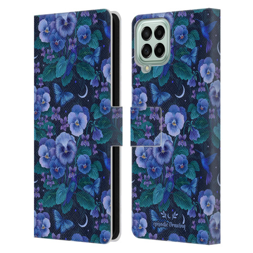 Episodic Drawing Florals & Serpents Violet Blue Flowers Leather Book Wallet Case Cover For Samsung Galaxy M33 (2022)