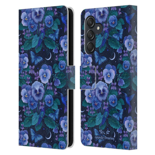 Episodic Drawing Florals & Serpents Violet Blue Flowers Leather Book Wallet Case Cover For Samsung Galaxy M55 5G