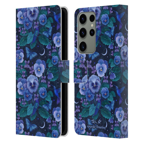 Episodic Drawing Florals & Serpents Violet Blue Flowers Leather Book Wallet Case Cover For Samsung Galaxy S23 Ultra 5G