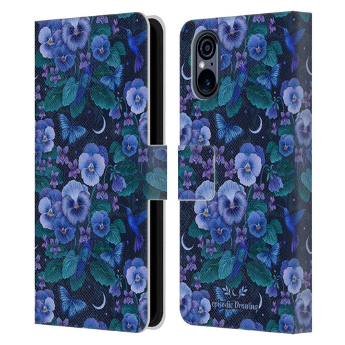 Episodic Drawing Florals & Serpents Violet Blue Flowers Leather Book Wallet Case Cover For Sony Xperia 5 V 5G