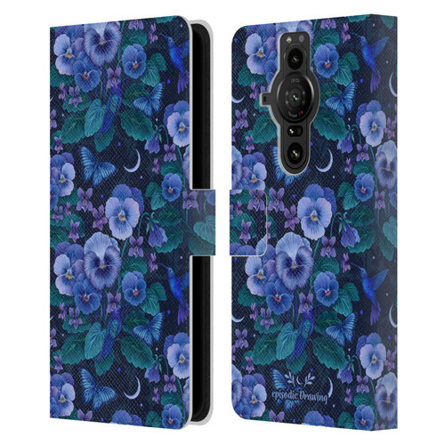 Episodic Drawing Florals & Serpents Violet Blue Flowers Leather Book Wallet Case Cover For Sony Xperia Pro-I