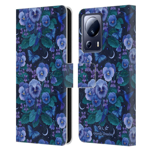 Episodic Drawing Florals & Serpents Violet Blue Flowers Leather Book Wallet Case Cover For Xiaomi 13 Lite 5G